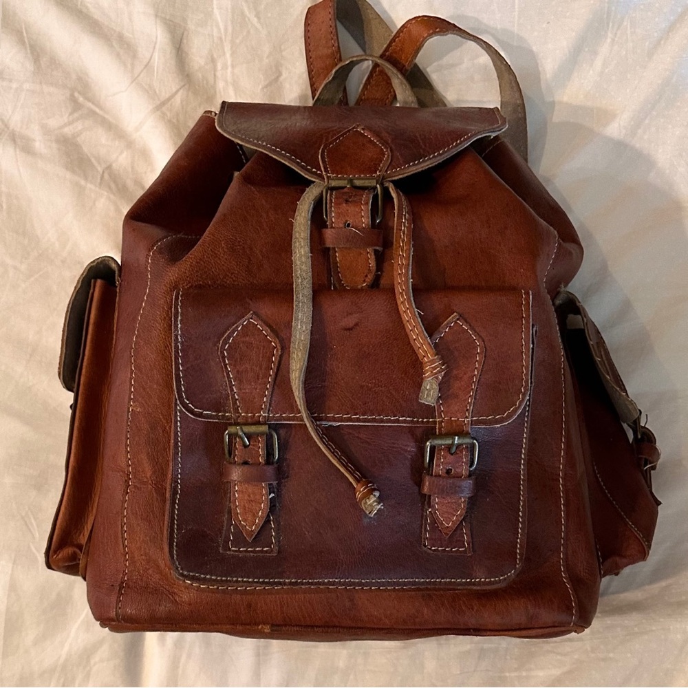 Hand made Moroccan Leather backpack w brass hardware